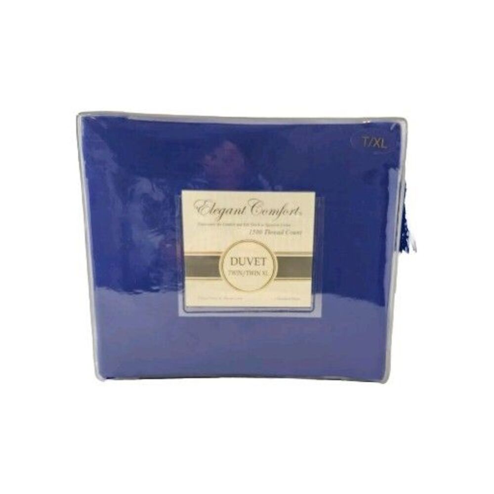 ELEGANT COMFORT Duvet & Sham Twin/Twin XL Blue 1500 Thread Count Egyptian Cotton